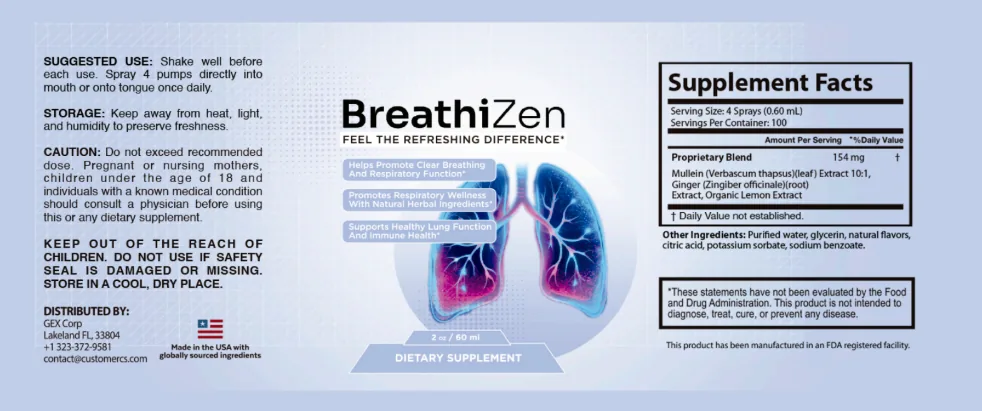 BreathiZen supplement facts label